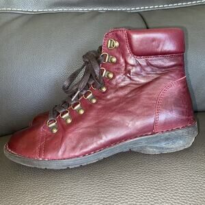 Miz Mooz Prentiss Womens Burgundy Leather Lace Up Casual Dress Boots Sz 38/7.5/8